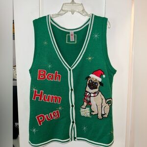 Green Pug Christmas Sweater Vest